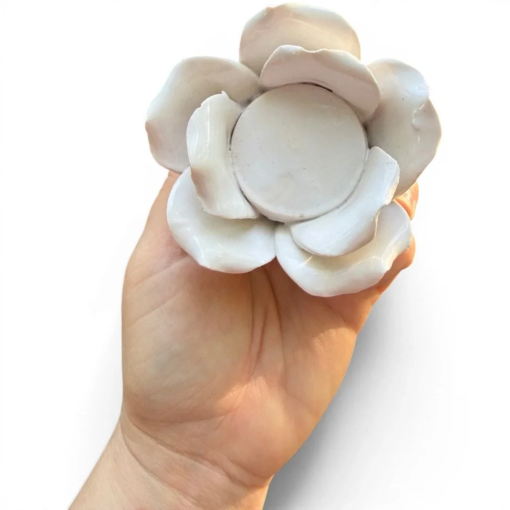 Tea Light Candle Holder Set White Ceramic Rose Vintage Floral Shabby Chic Decor